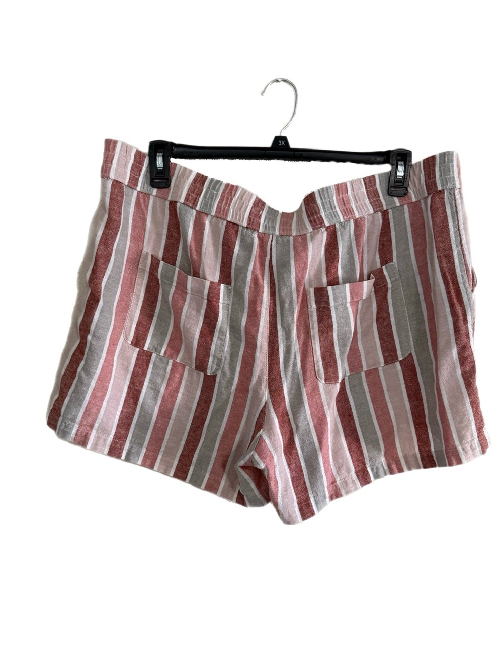 Sonoma Pink, White & Rust Red Striped Elastic Waist Linen Blend Shorts Size XXL - Picture 3 of 10